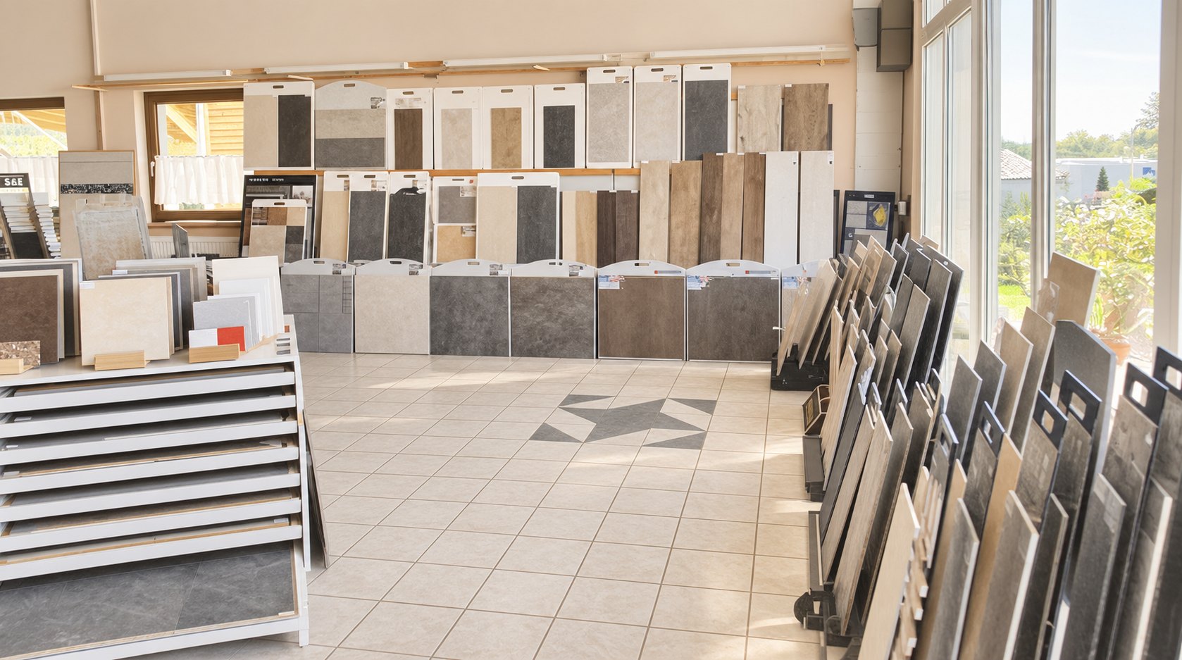 Fliesenausstellung mit großformatigen Mustertafeln